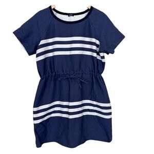Jil Sander Navy Blue White Striped Short Sleeve Dress Sz L